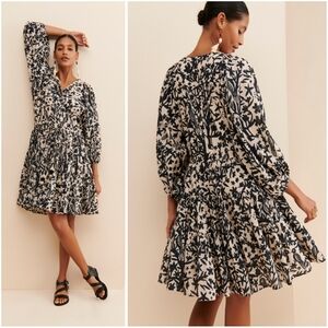 Carolina K Viola Tunic Dress Black Creamy White Small 100% Cotton